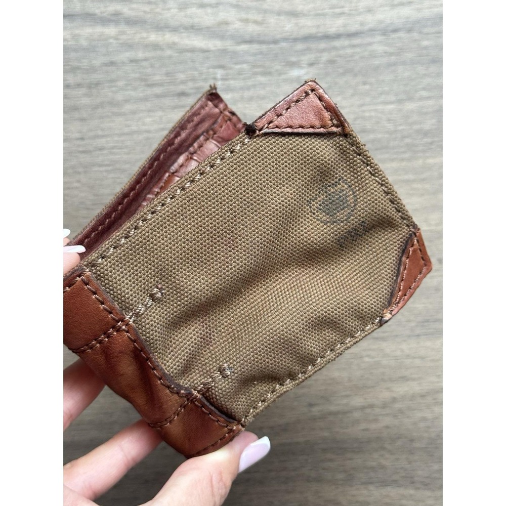 Polo Ralph Lauren Bifold Army Green Canvas & Leather Brown Corners Wallet - Picture 8 of 13